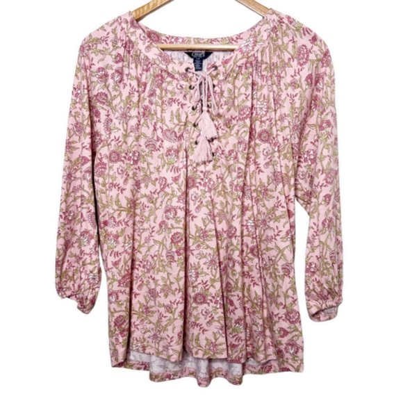 New with Tag Ralph Lauren Chaps Women’s Floral Lace Up Long Sleeve Blouse - Picture 5 of 16